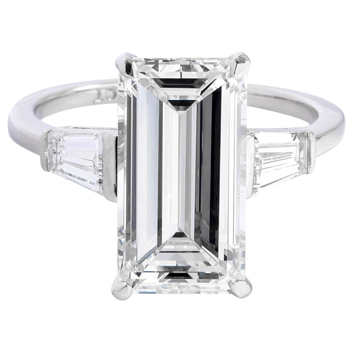 4.21 Carat GIA K VS1 Emerald Cut Diamond Ring 'Platinum' For Sale