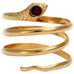 Solid 14 Karat Yellow Gold Antique Genuine Garnet Coil Snake Ring 2.4g