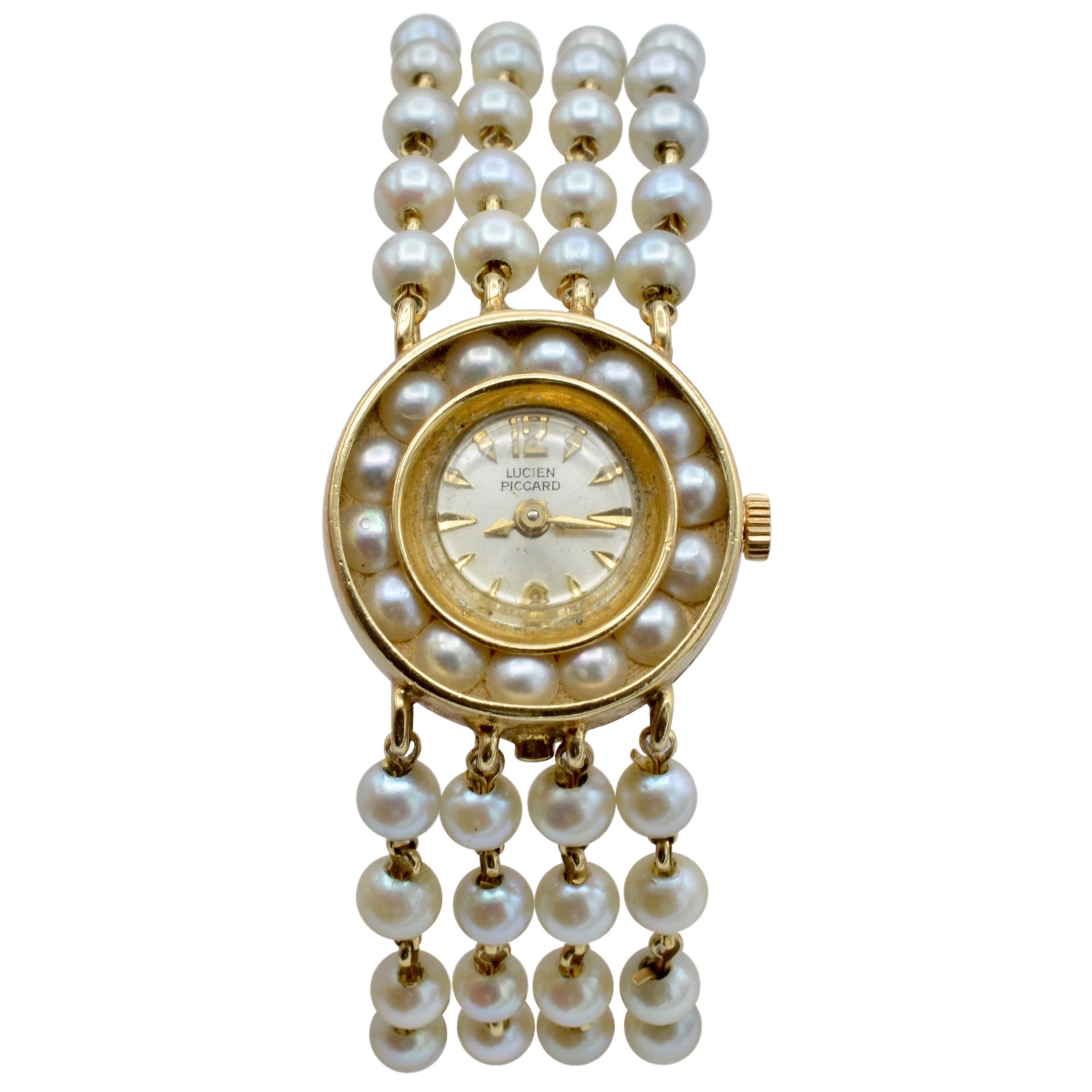 Watch in 14 Karat Gold Natural Pearl Lucien Piccard