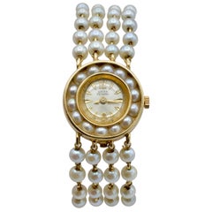 Vintage Watch in 14 Karat Gold Natural Pearl Lucien Piccard