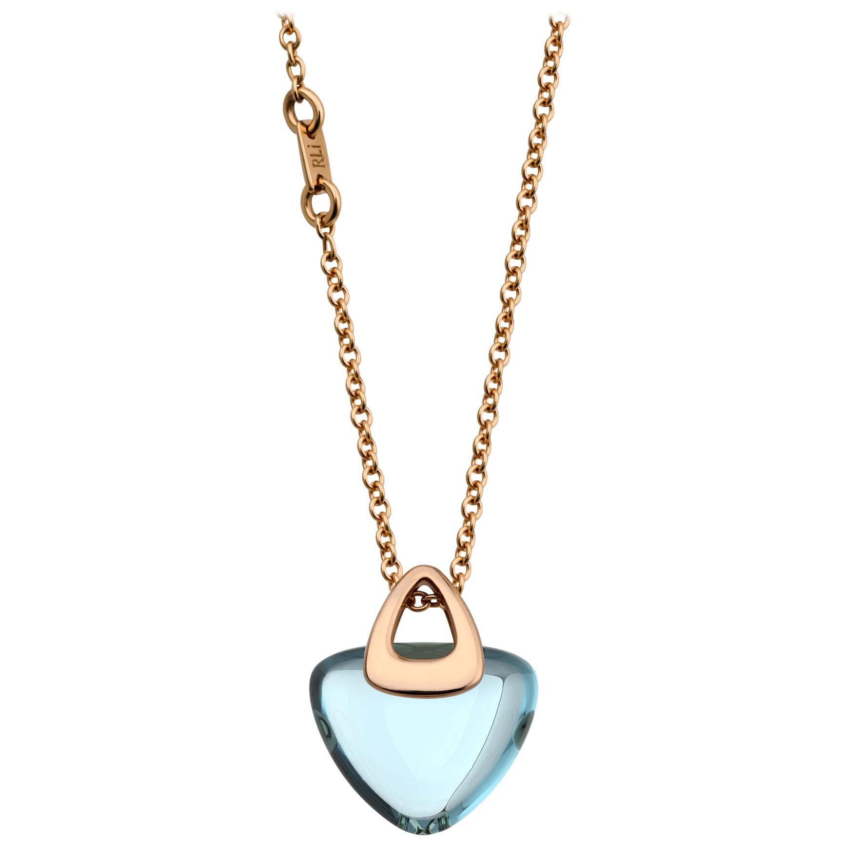 Modern Geometrical Triangle 18k Gold Luck Rock Necklace with Healing Blue Topaz