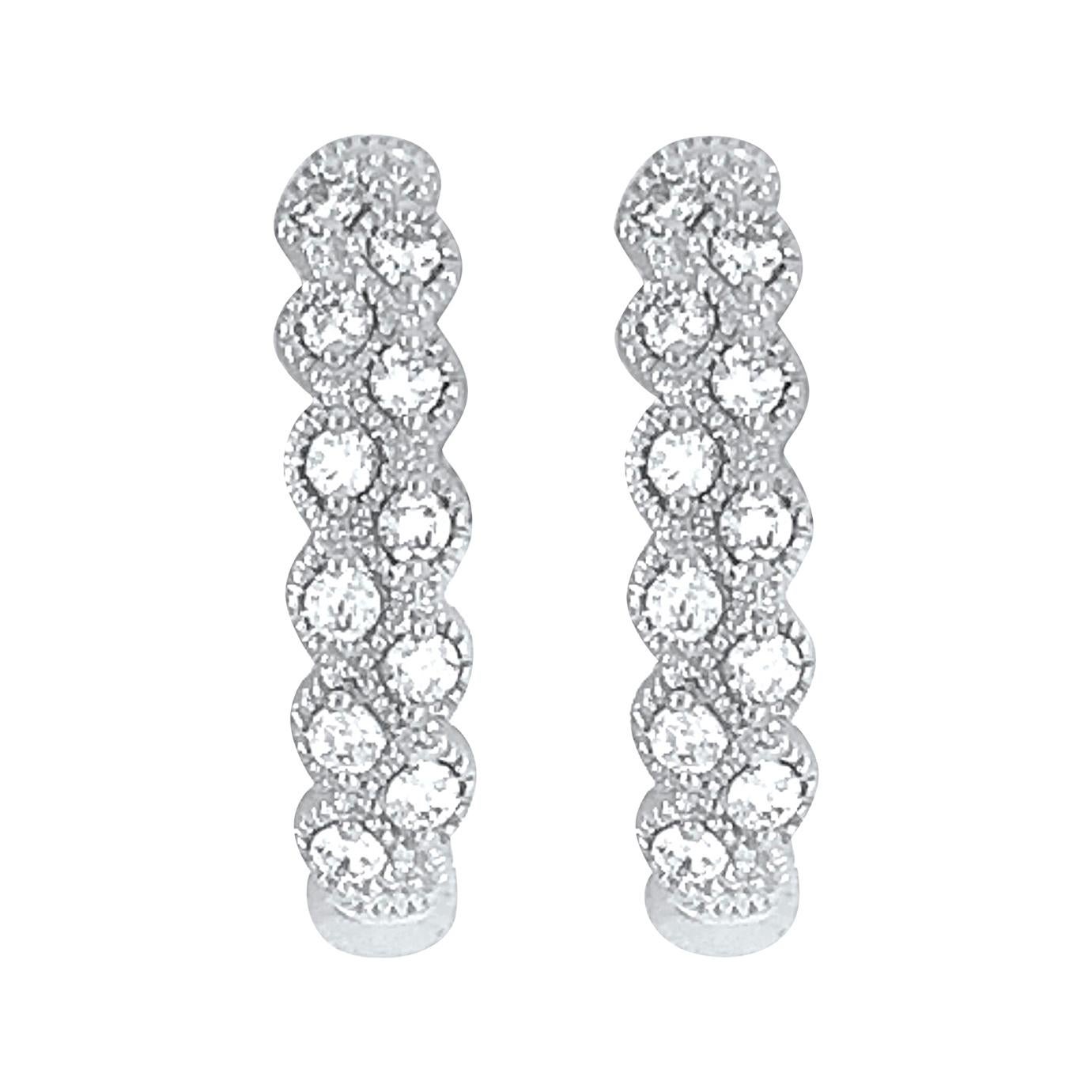 14 Karat White Gold Diamond Hoop Earrings For Sale