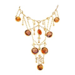 Collier brutaliste en or jaune et citrine, fait main, années 1960