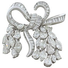 Midcentury Diamond Platinum Bow Pendant Brooch
