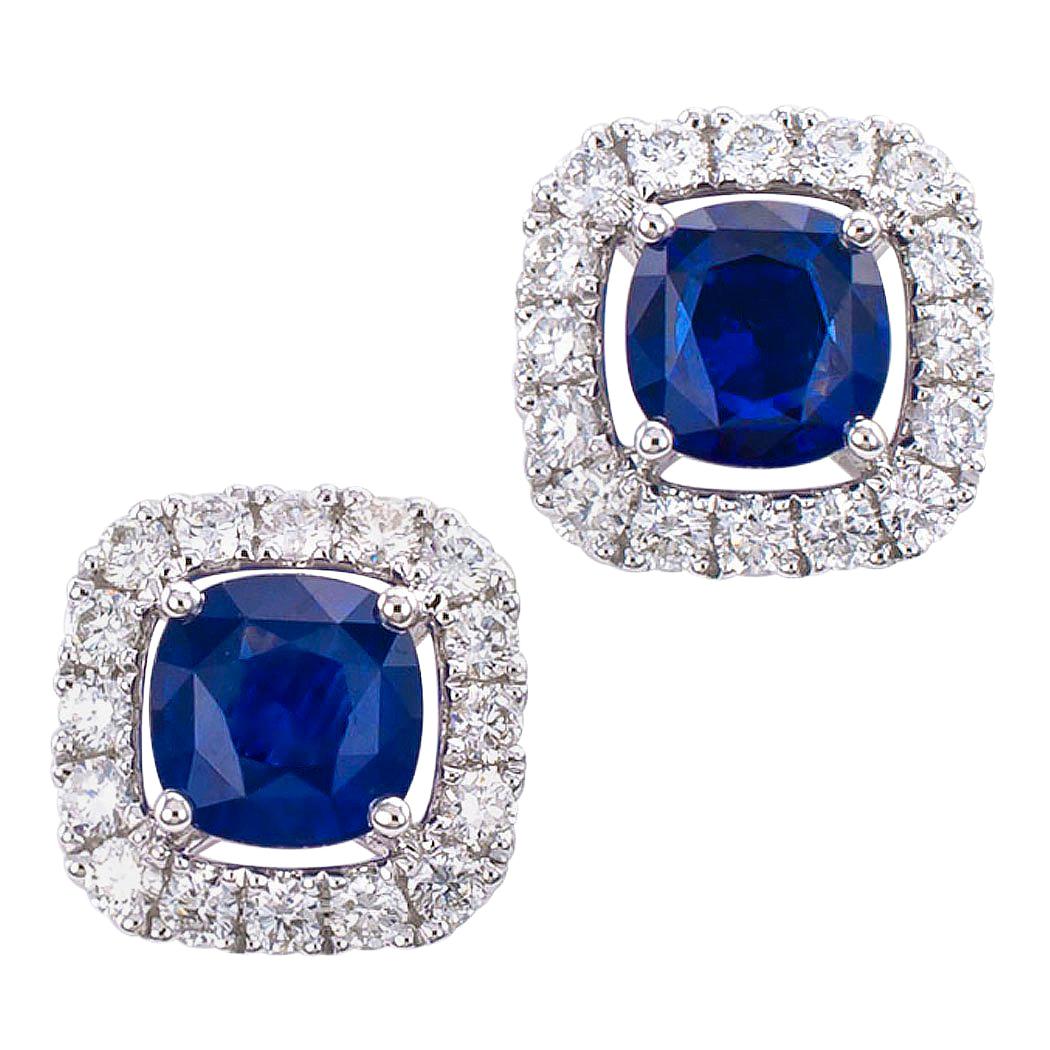 Sapphire Diamond White Gold Stud Earrings