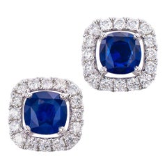 Sapphire Diamond White Gold Stud Earrings