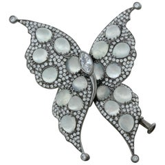 Moonstone Diamond Gold Butterfly Brooch