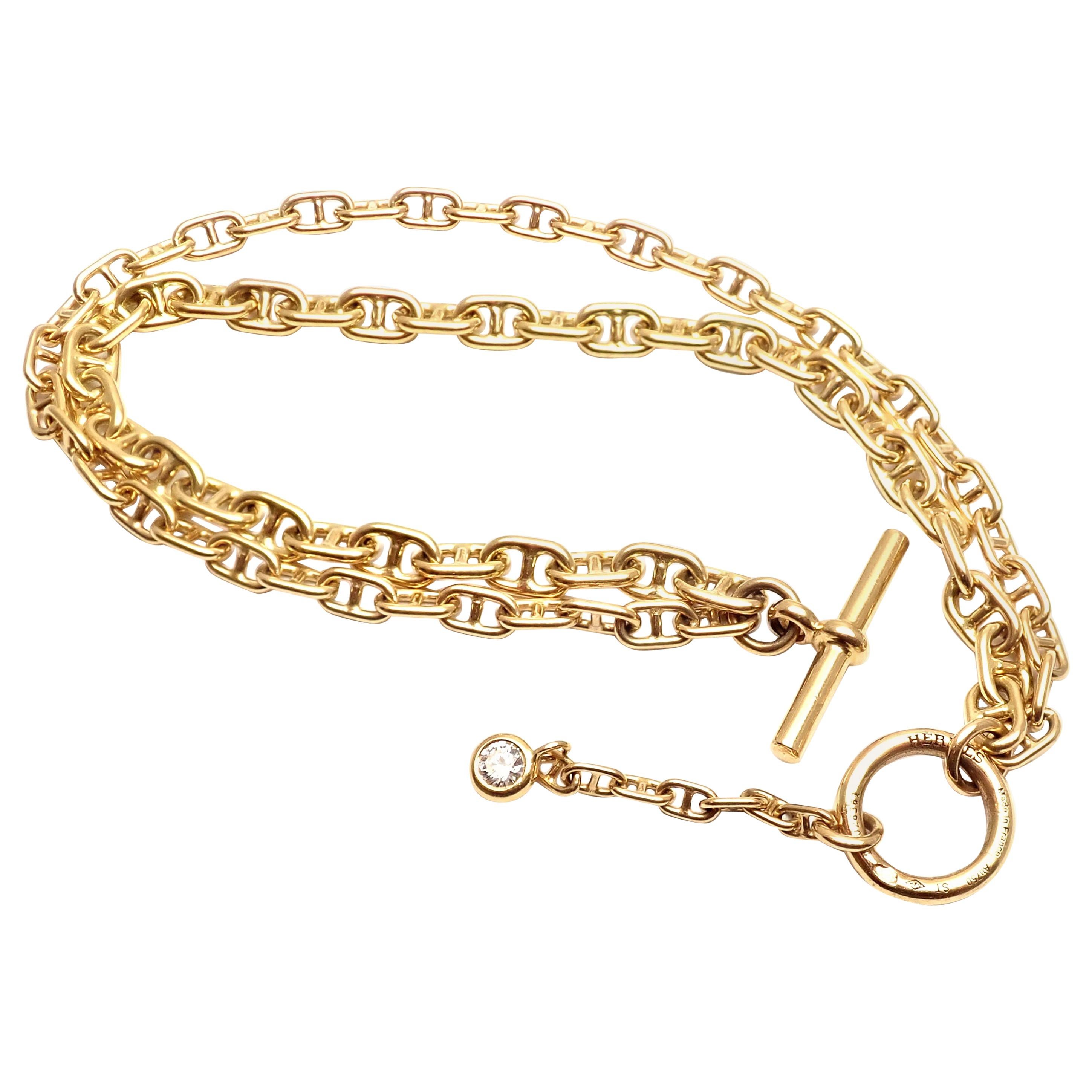 Hermes Chaine d'Ancre Enchainee Diamond Yellow Gold Double Link Toggle Bracelet