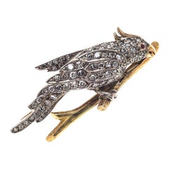Vintage Retro 1930 Cacatúa Pájaro Rubí Diamante Platino Oro Broche