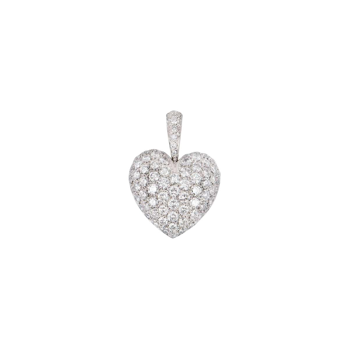 18 Karat White Gold Diamond Heart Pendant 1.97 Carat