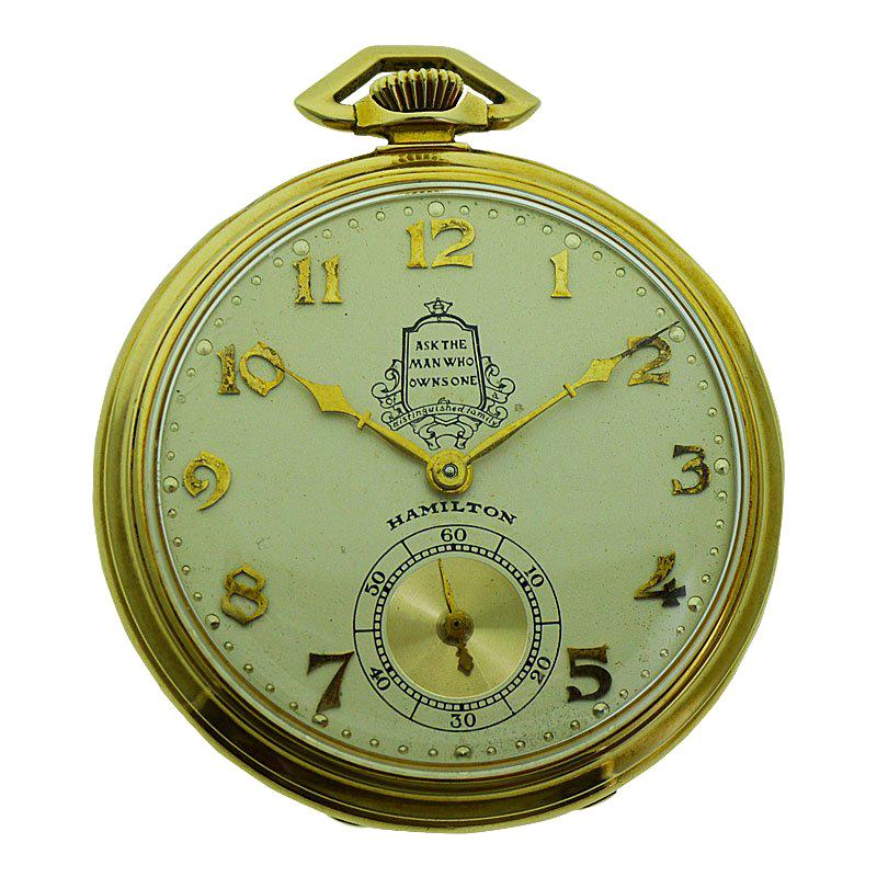Hamilton Packard Presentation Yellow Solid Gold Art Deco Pocket Watch from 1936
