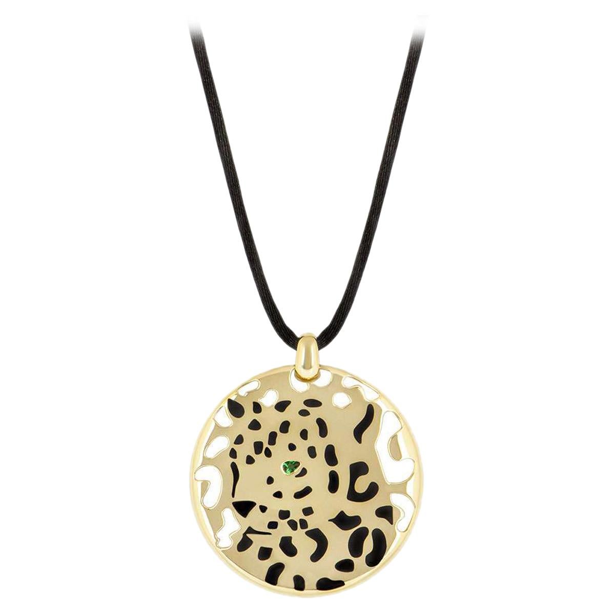 Cartier Circular Motif Panthere Necklace in Black Lacquer and Tsavorite