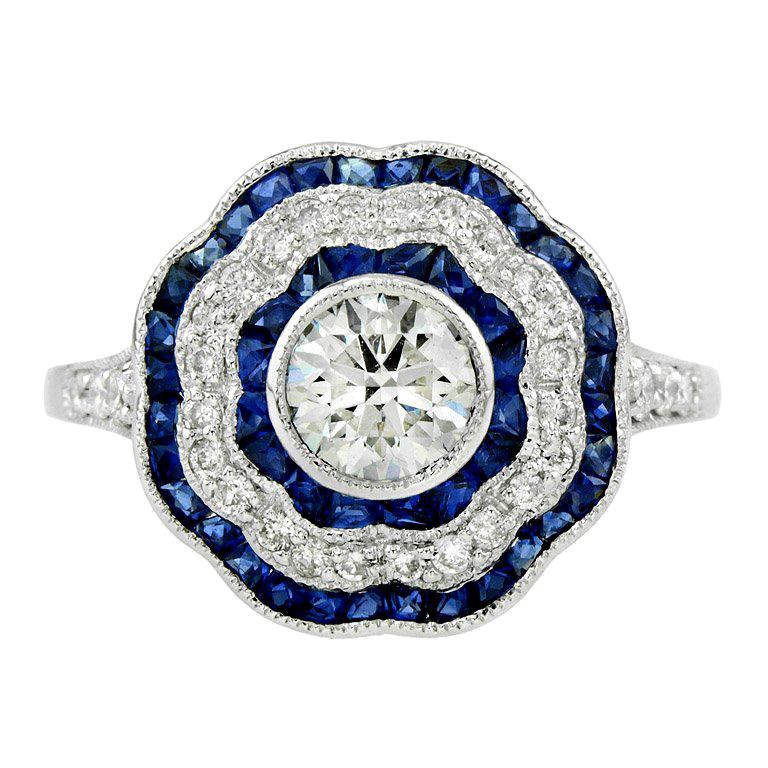 Diamond 0.72 Carat Blue Sapphire Engagement Ring