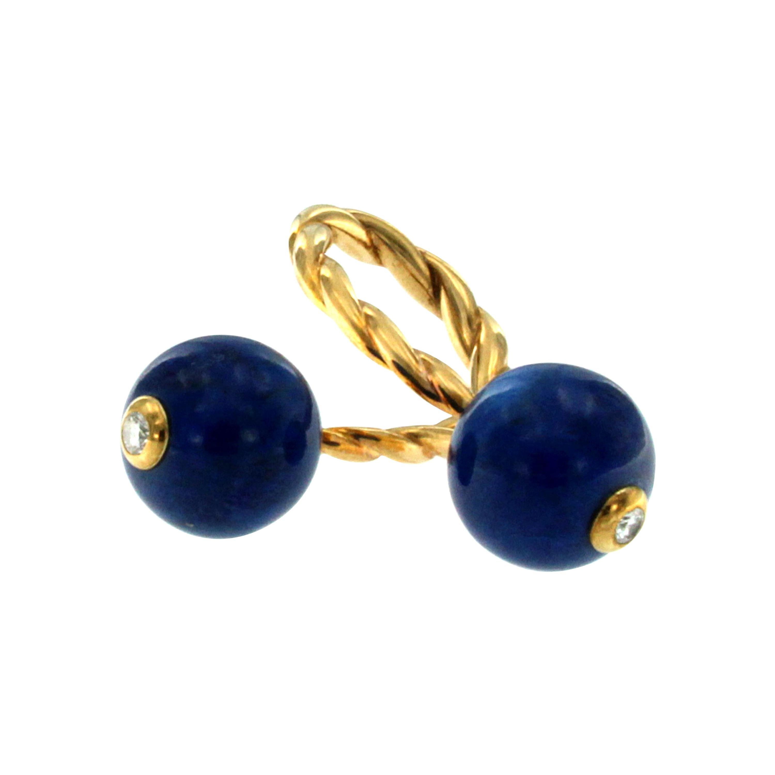 Vintage Lapis Lazuli Diamond Gold Key Ring