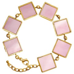Fourteen Karat Yellow Gold Contemporary Link Bracelet with Rose Onyx