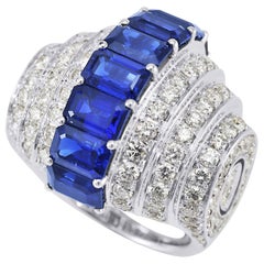 Picchiotti Modern Art Deco Style Diamond Sapphire Ring