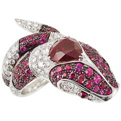 Picchiotti GRS Report 4.01 Carat Burma Ruby and Diamond Snake Ring