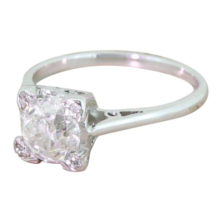 Midcentury 1.37 Carat Old Cut Diamond Engagement Ring For Sale