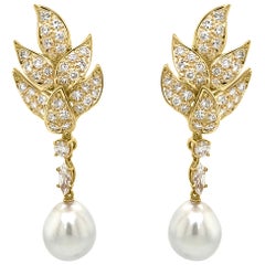 18 Karat Gold Pearl and Diamond Earring Drops, Shaw