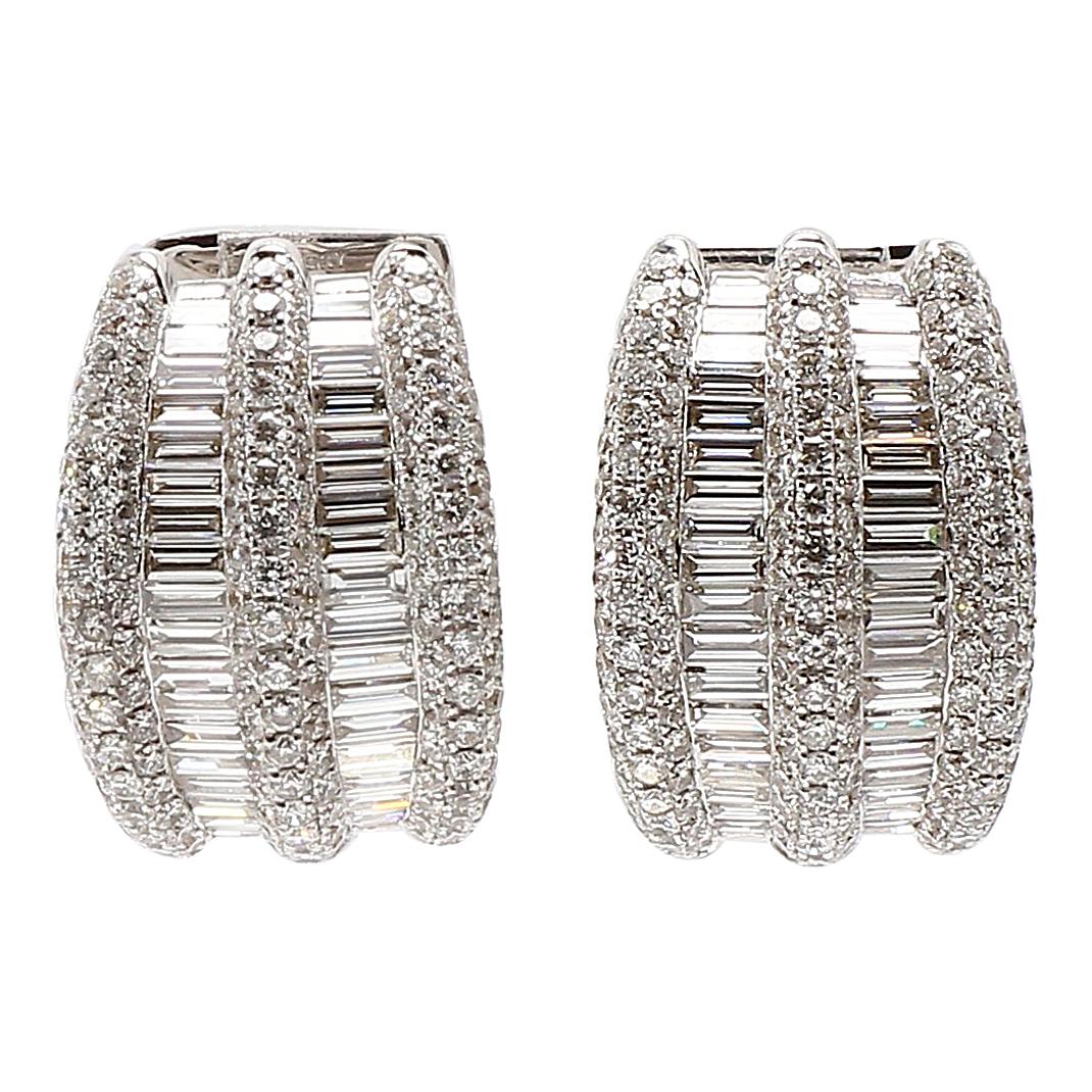 Contemporary 18 Karat White Gold Pave Diamond Hoop Style Earrings For Sale