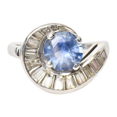 Art Deco Diamond Baguette, Sapphire and Platinum Ring