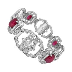 GIA Certified Art Deco Unheated Burma Origin Ruby and Diamond Platinum Bracelet