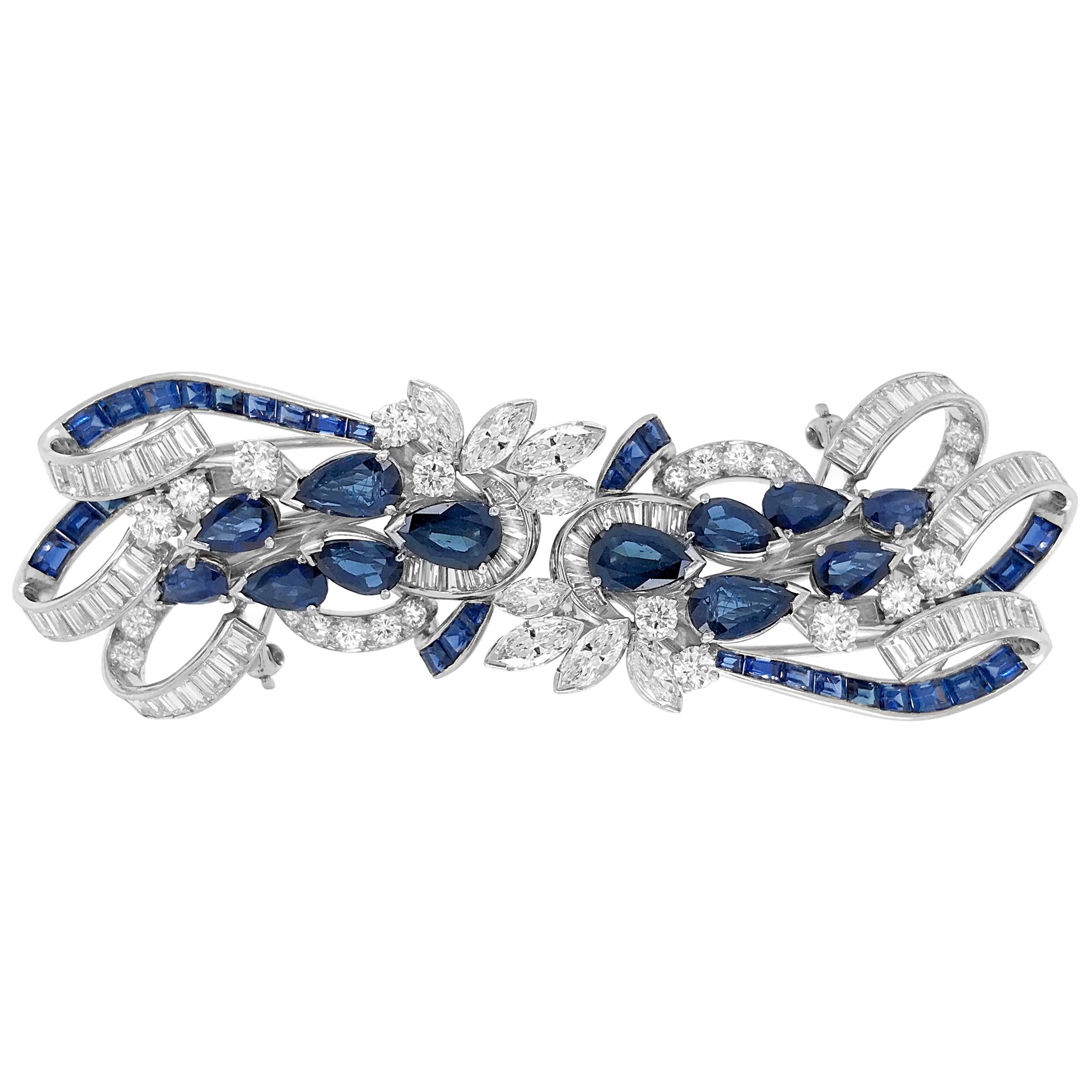 Tiffany & Co. Sapphire and Diamond Double-Clip Brooch