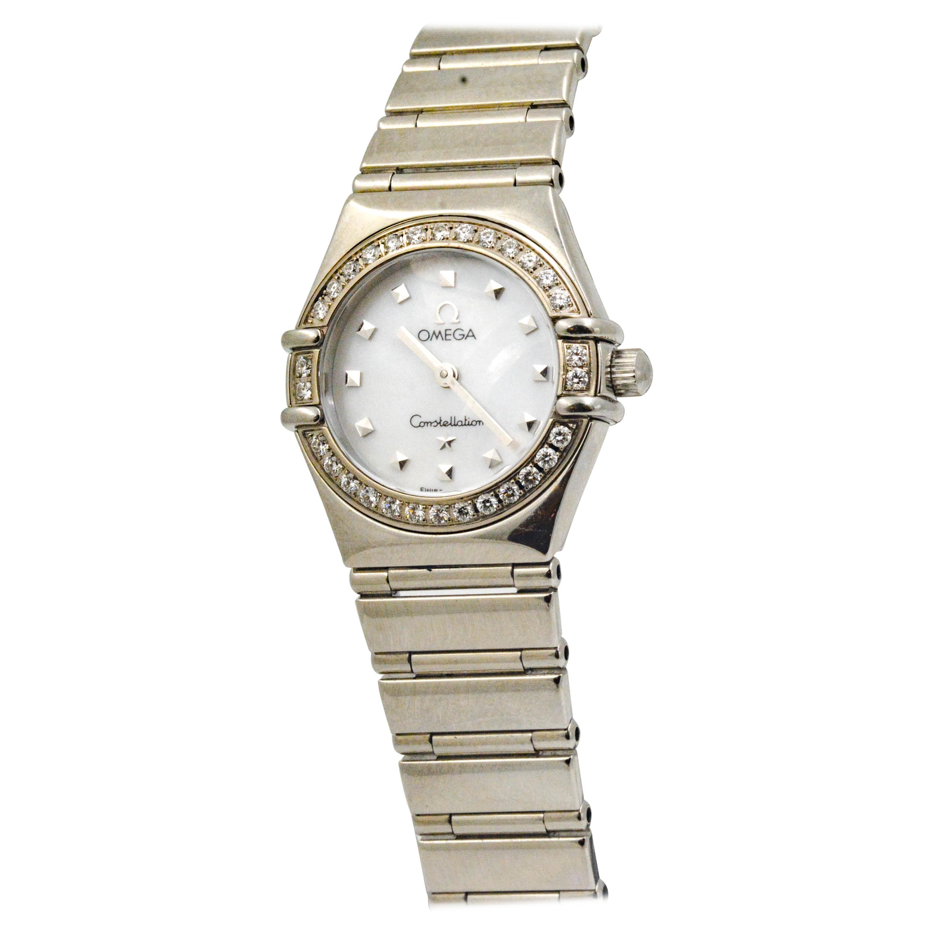 Omega Ladies Stainless Steel Diamond Constellation Wristwatch