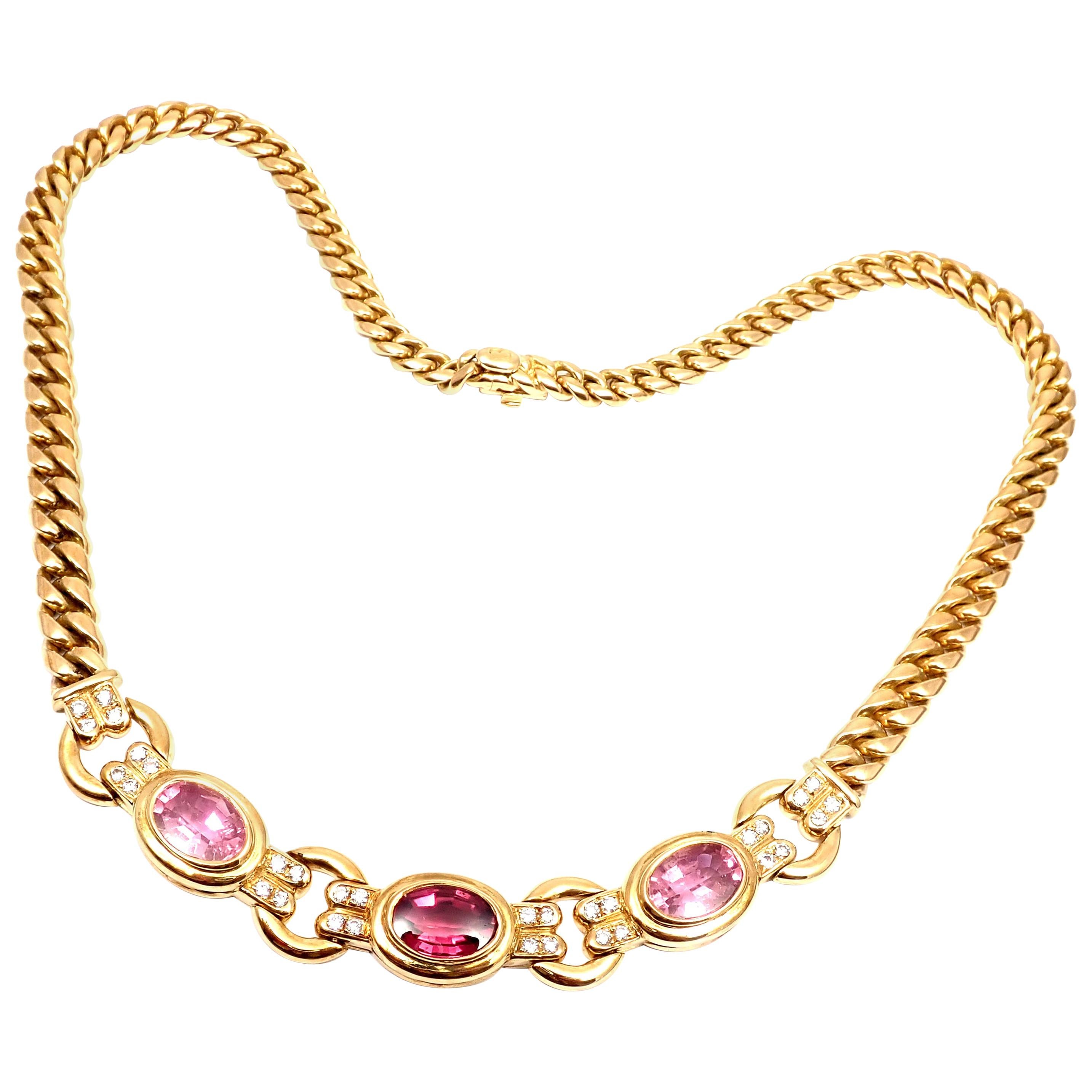 Bulgari Diamond Tourmaline Pink Sapphire Yellow Gold Link Necklace