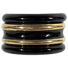 Tiffany & Co. Black Enamel Gold Band Stacked with Two Onyx Bands