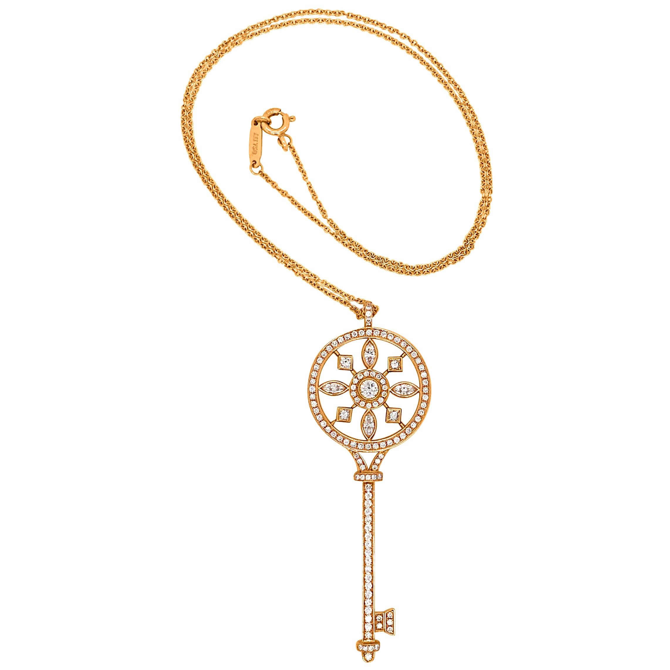 Tiffany & Co. Key-Shaped Pendant with 18 Karat Gold, Diamond