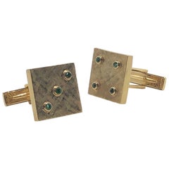 Vintage Men's Dice Cufflinks in 14 Karat Yellow Gold and Emeralds, "Lucky Seven"