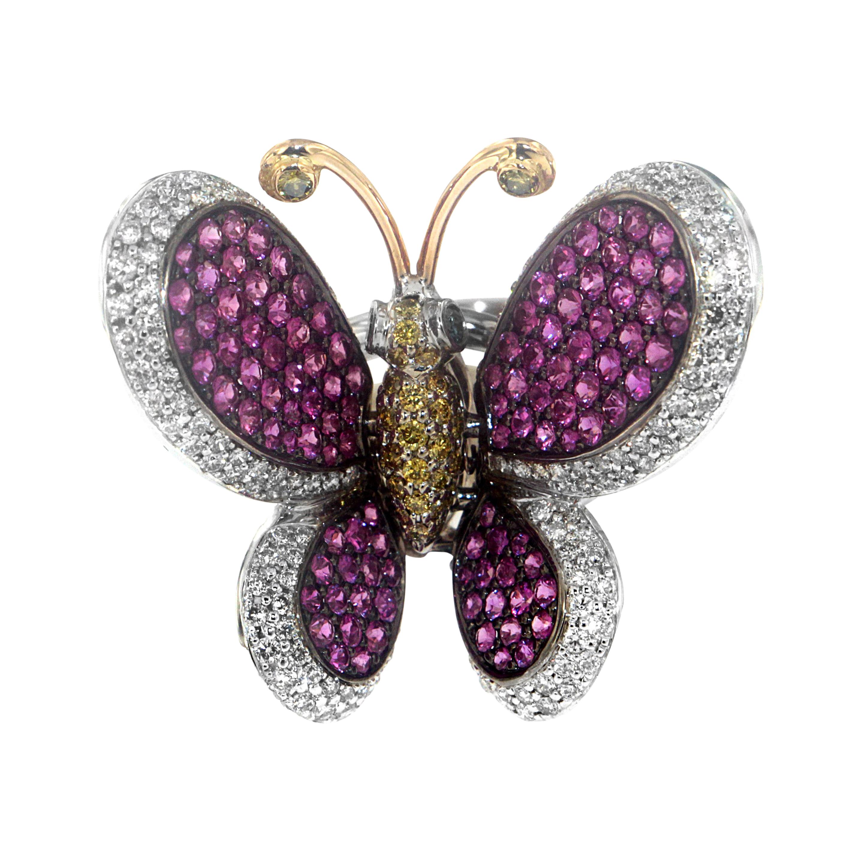 Zorab Creation Pink Sapphire and Diamond Butterfly Ring For Sale