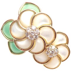 Van Cleef & Arpels Mother of Pearl Chrysoprase Diamond Yellow Gold Flower Brooch