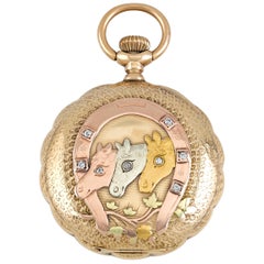 Waltham Tri-Colored Gold Horse Pocket Watch
