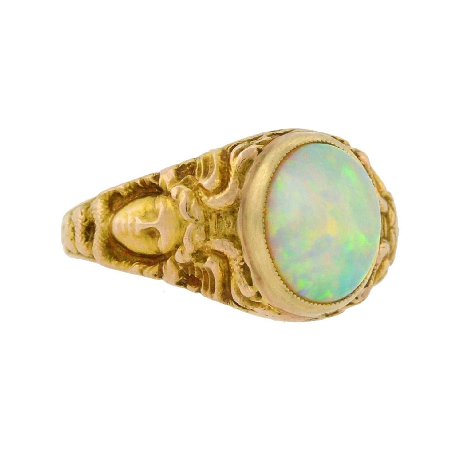 Art Nouveau Opal Repousse Medusa Ring