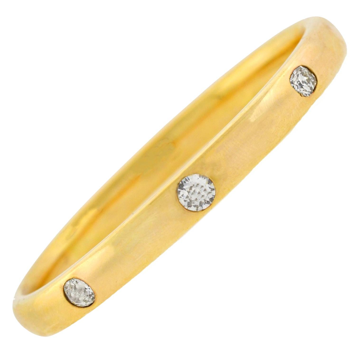 Victorian 1.90 Total Carat Diamond 3-Stone Bangle Bracelet