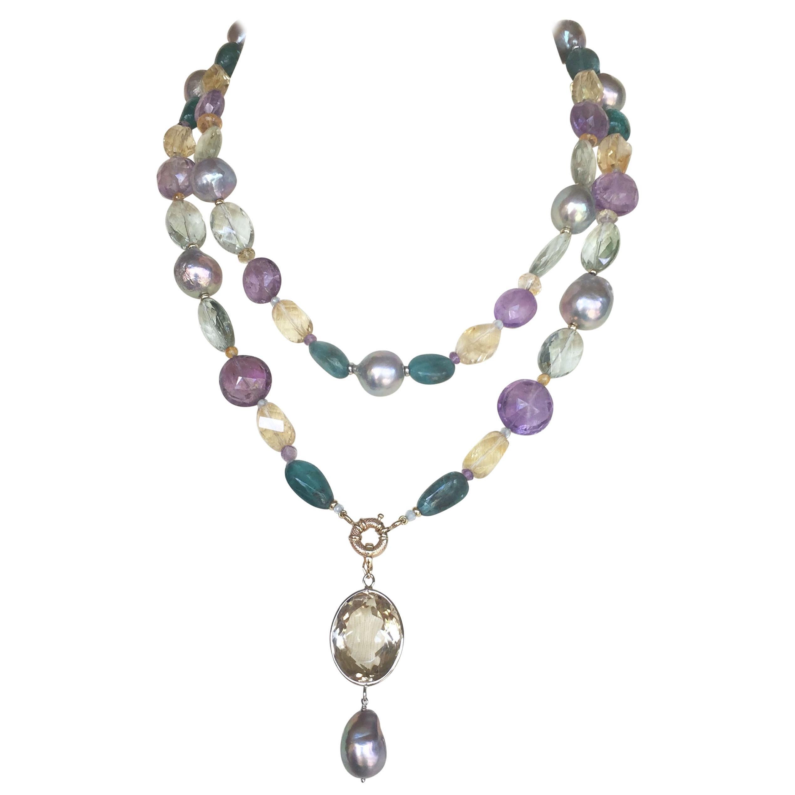 Marina J. Pearl, Amethyst & Citrine Necklace with 14k Gold & Removable Pendant