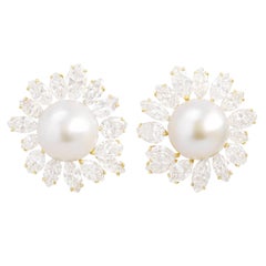 Retro Spectacular Diamond and Pearl-set Gold Earrings