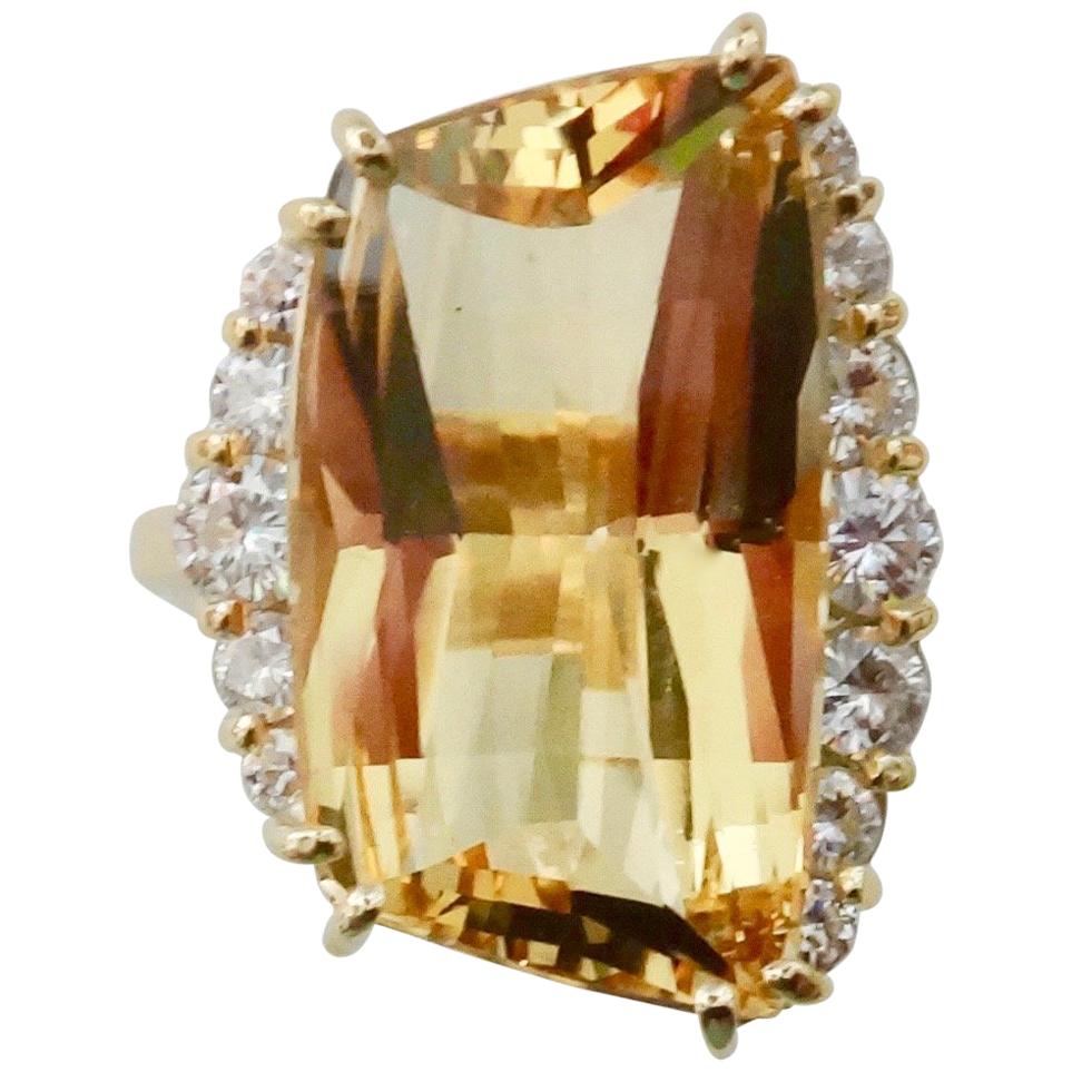 Michael Kneebone Scissor Cut Golden Beryl White Diamond Cocktail Ring For Sale