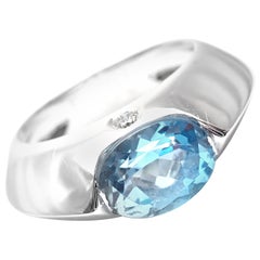 Vintage Piaget Diamond Blue Topaz White Gold Band Ring