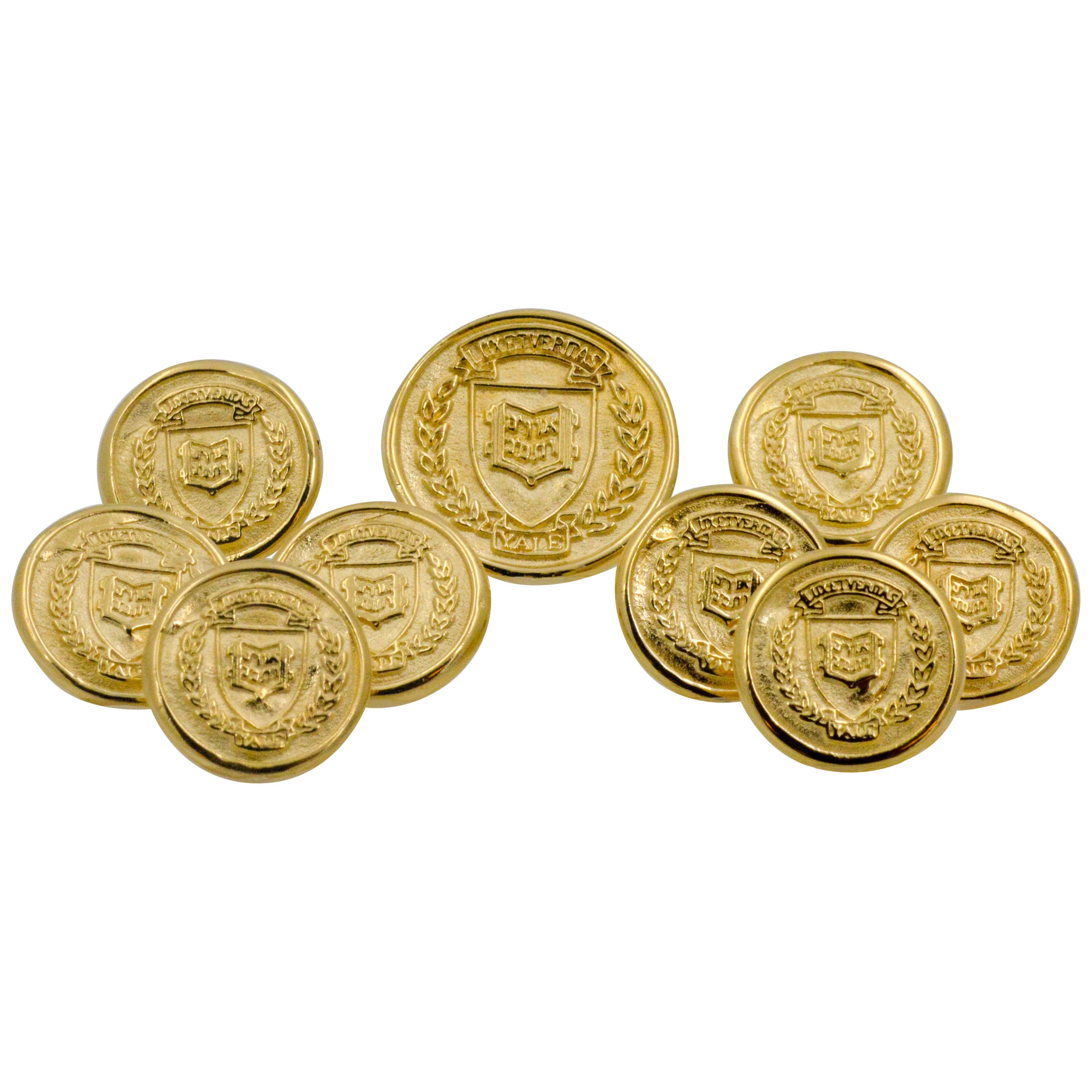 14 Karat Yellow Gold Coat of Arms Yale University Nine Piece Blazer Button Set