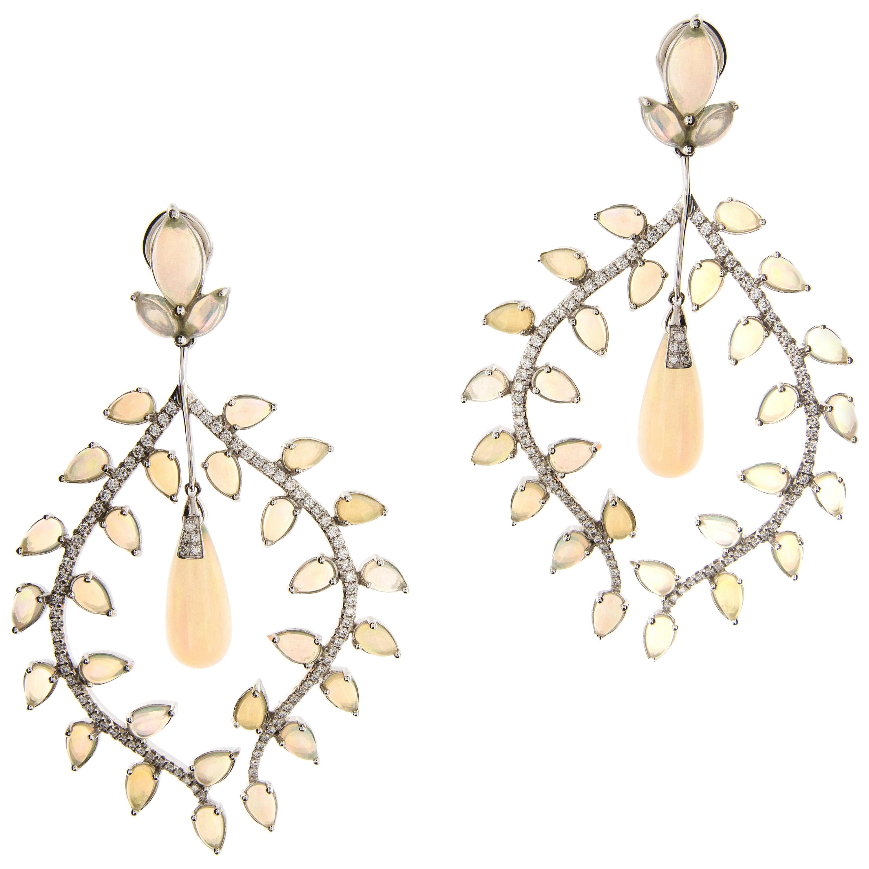 Goshwara Opal Diamond 18 Karat Gold Large Chandelier Earrings