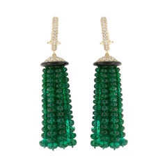 Goshwara Zambian Emerald Tassel Onyx Diamond 18 Karat Gold Earrings