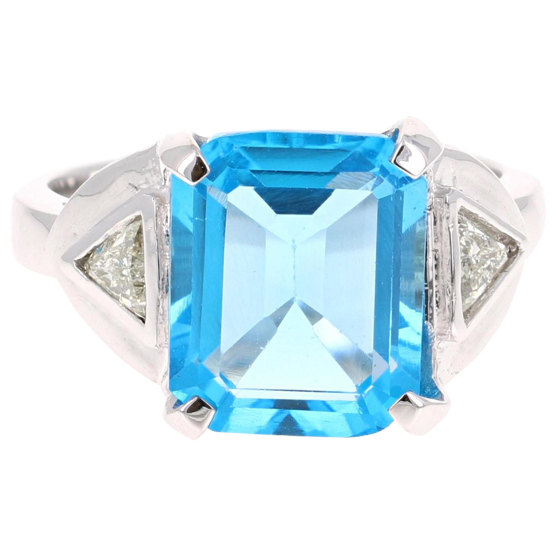 6.94 Carat Blue Topaz Diamond 14 Karat White Gold Ring