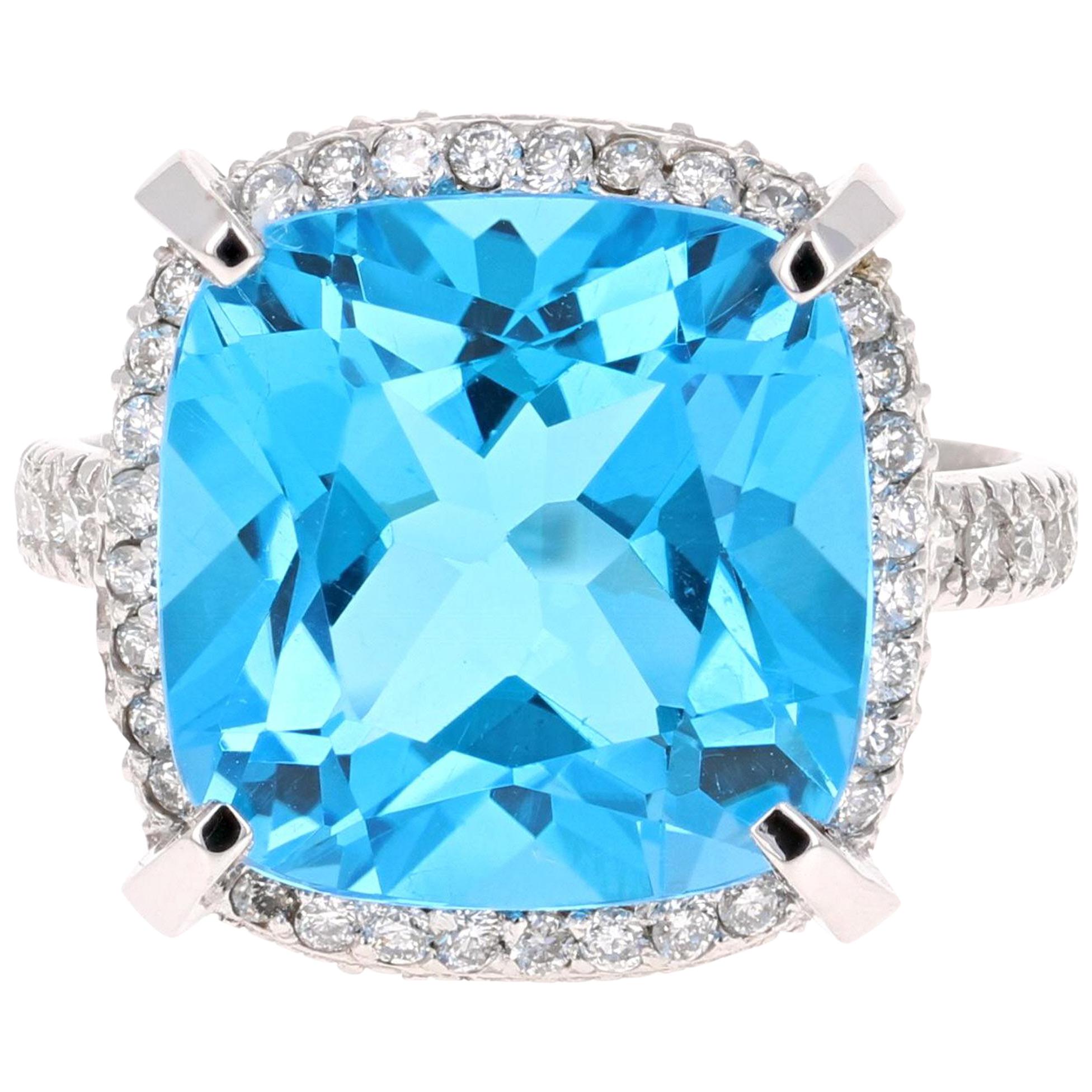 11.92 Carat Blue Topaz Diamond 14 Karat White Gold Ring