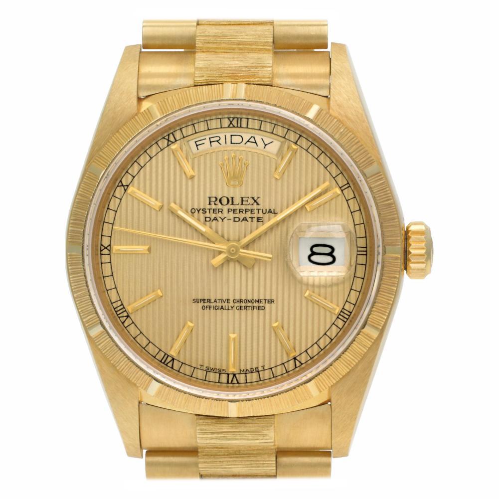 Certified Authentic Rolex Day-Date 19056, Gold Dial For Sale