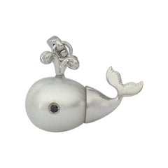 Petronilla Black White Diamond Pearl 18 Kt Gold Whale Charm or Pendant Necklace