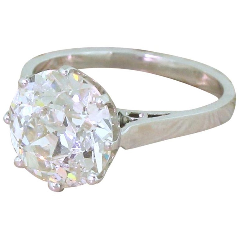 Art Deco 3.40 Carat Old Cut Diamond Platinum Engagement Ring For Sale ...