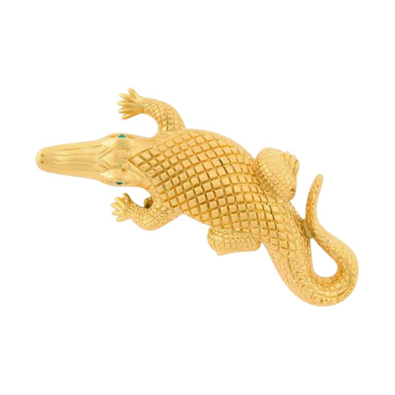 Antique Gold-Plated Bronze Stalking Alligators Belt Buckle John Landrum Bryant For Sale